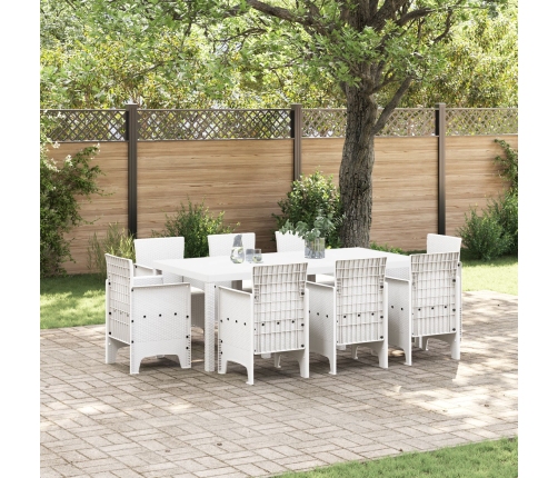 Conjunto de comedor de jardín de 9 piezas con cojines blanco poliratán