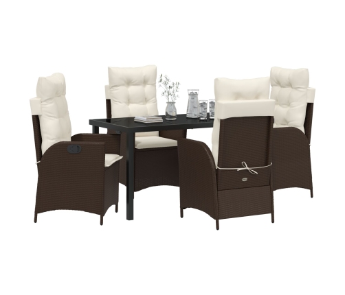 Set de Comedor para Jardín de 5 Piezas con Cojines Marrón PE Ratán