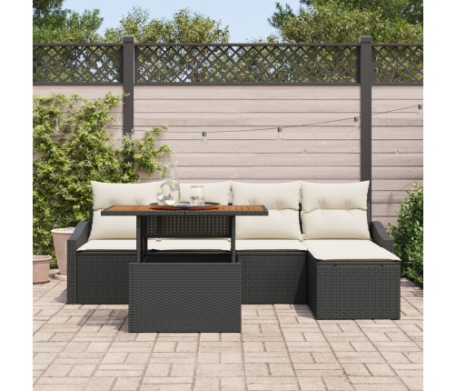 Set de Comedor de Jardín de 6 Piezas con Cojines Negras de Rattan de Poliéster