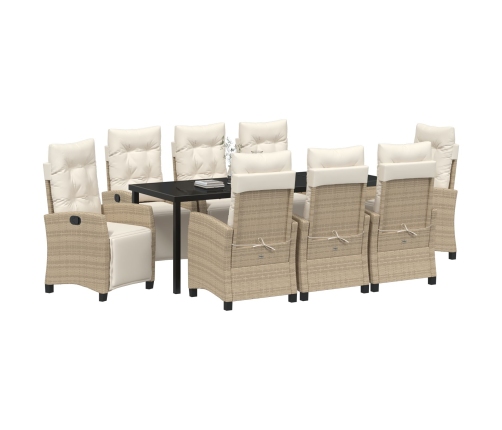 Conjunto de Comedor de Jardín de 9 Piezas Beige de Ratán Poliéster