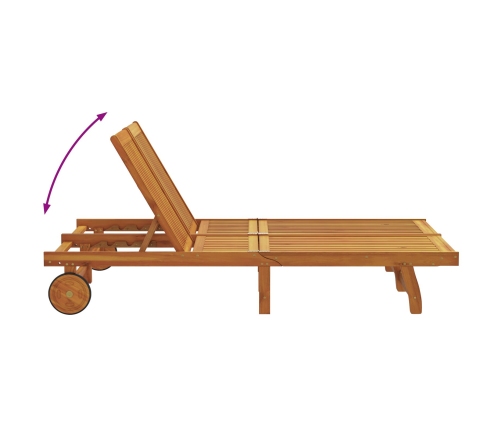 Chaiselongue doble  con ruedas y cojín de madera de acacia maciza