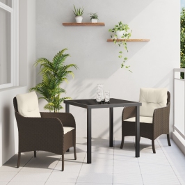 Conjunto de comedor de jardín  de 3 piezas con cojines Marrón Poliratán