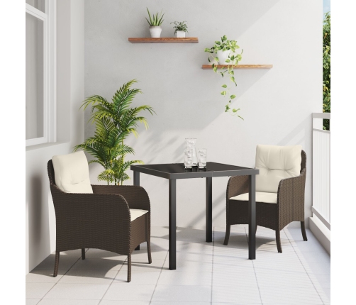 Conjunto de comedor de jardín  de 3 piezas con cojines Marrón Poliratán