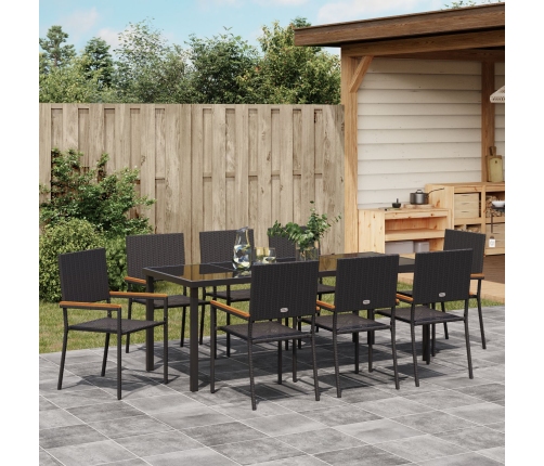 Conjunto de Comedor de Jardín de 9 Piezas  Negro Poliratán