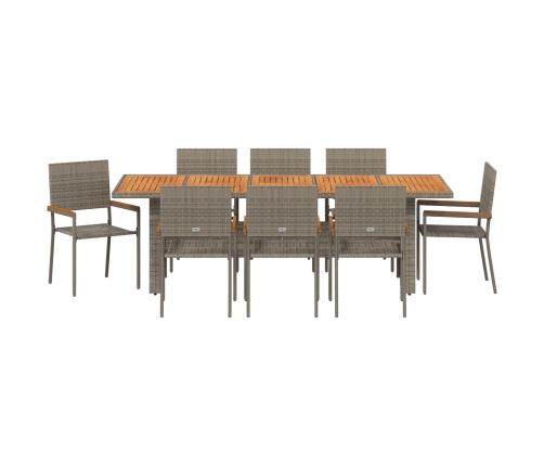 Set de Comedor de Jardín de 9 Piezas  en Poliratán Gris