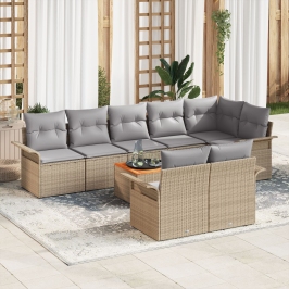 Juego de Sofá de Jardín  de 9 Piezas con Cojines Beige Ratán Acacia