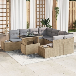 Conjunto de sofá de jardín  Juego de 9 Gris, Beige Poliratán