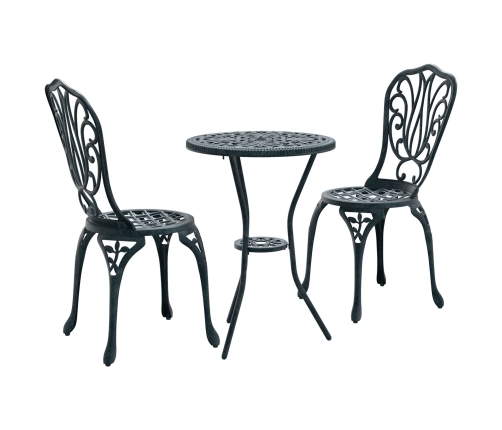 Set de Bistro de Jardín de 3 Piezas  Verde de Aluminio Fundido