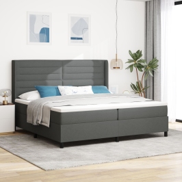 Cama con somier y colchón  Gris Oscuro 200x200 cm Tela