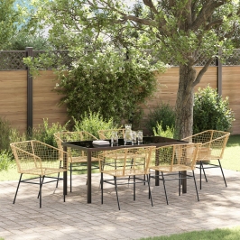 Set de Comedor de Jardín  de 7 Piezas Marrón Poliratán
