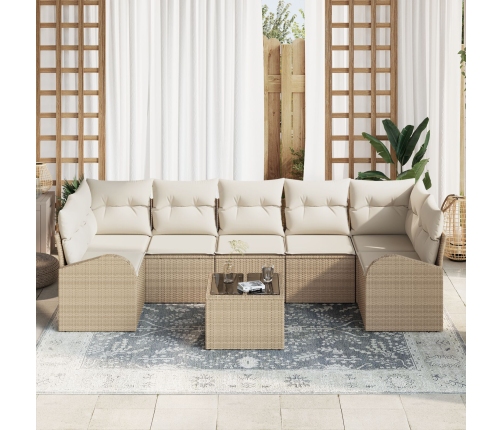 Conjunto de Sofá de Jardín  de 8 Piezas con Cojines Beige de Poliratán