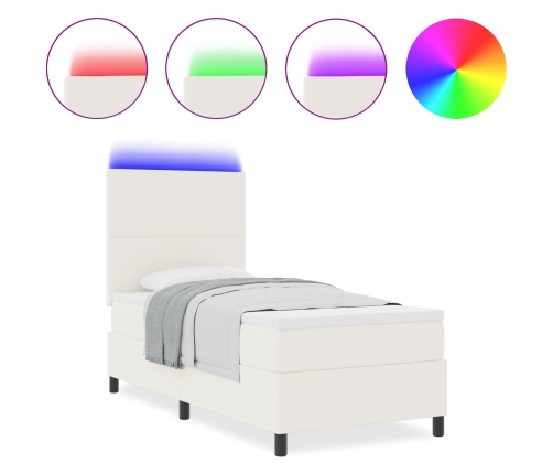 Cama con somier y colchón LED crema 90x200 cm tela de corduroy