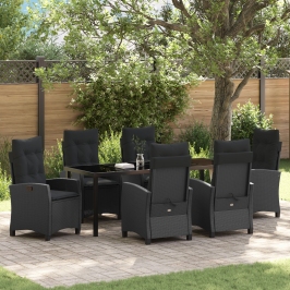 Set de Comedor de Jardín  de 7 Piezas con Cojines Poliratán Negro