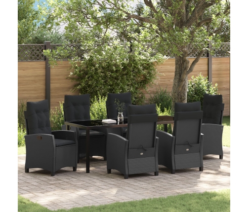 Set de Comedor de Jardín  de 7 Piezas con Cojines Poliratán Negro