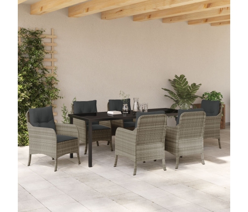 Juego de Comedor de Jardín de 7 Piezas con Cojines Gris Claro Ratan Polímero
