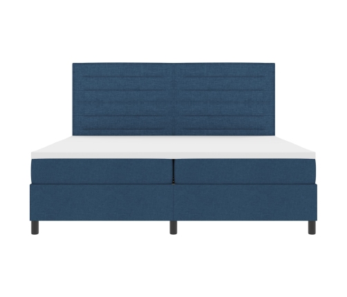 Cama de Base de Muelles  con Colchón Azul 200x200 cm Tela