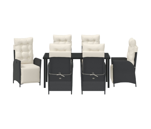 Conjunto de Comedor de Jardín de 7 Piezas  Negro Ratán Poliéster