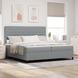 Cama con somier  con colchón y luz LED gris 200x200 cm de tela