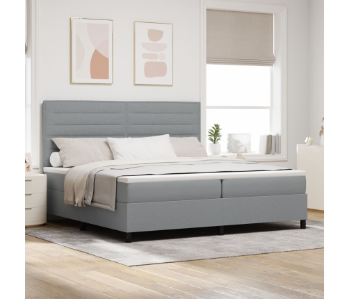 Cama con somier  con colchón y luz LED gris 200x200 cm de tela