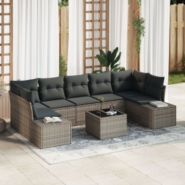 Conjunto de Sofás de Jardín  de 8 Piezas con Cojines Gris Polirratán