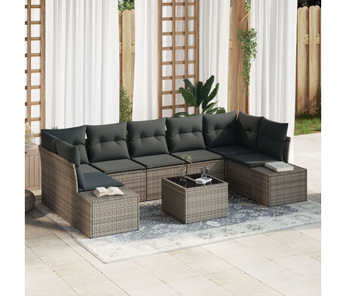 Conjunto de Sofás de Jardín  de 8 Piezas con Cojines Gris Polirratán