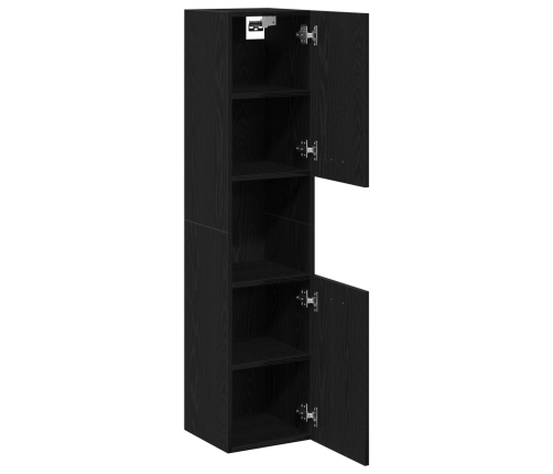 Gabinete de baño de pared  negro y roble de 30x30x130 cm, de madera compuesta