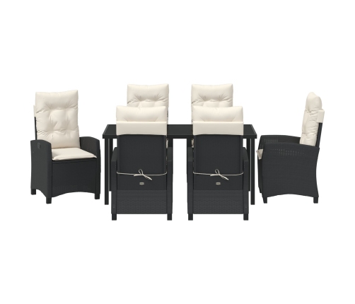 Conjunto de Comedor de Jardín de 7 Piezas con Cojines Rattan Poliéster Negro