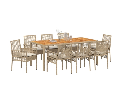 Conjunto de Comedor de Jardín  de 9 Piezas con Cojines Beige de Ratán de Polietileno