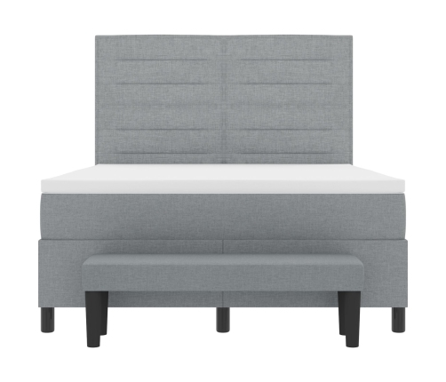 Cama con Base de Resortes con Colchón y Banco Gris Claro 140x190 cm Tela