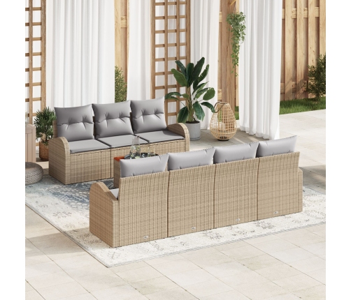 Set de Sofá de Jardín de 8 Piezas con Cojines Beige Poliratán Acacia