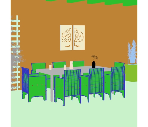 Juego de Comedor de Jardín de 9 Piezas Marrón Polipropileno