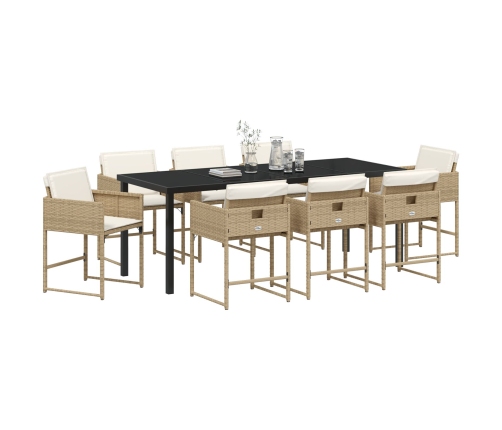 Set de Comedor de Jardín de 9 Piezas con Cojines Beige Ratán Polimérico