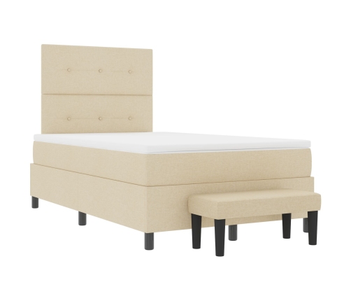 Cama Box Spring con Colchón y Banco Crema 120x200 cm Tela