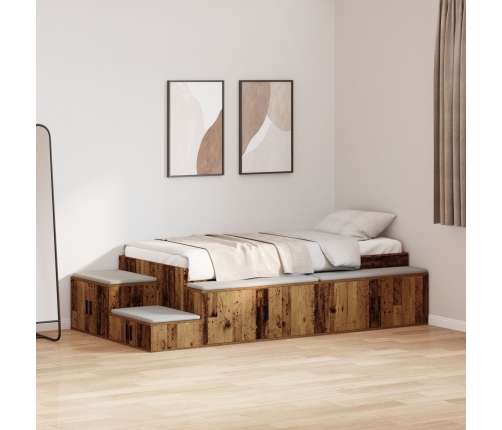 Marco de cama de almacenamiento de madera antigua 90x200 cm
