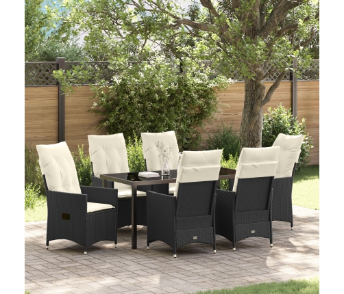 Set de Comedor de Jardín  de 7 Piezas con Cojines en Poliratán Negro