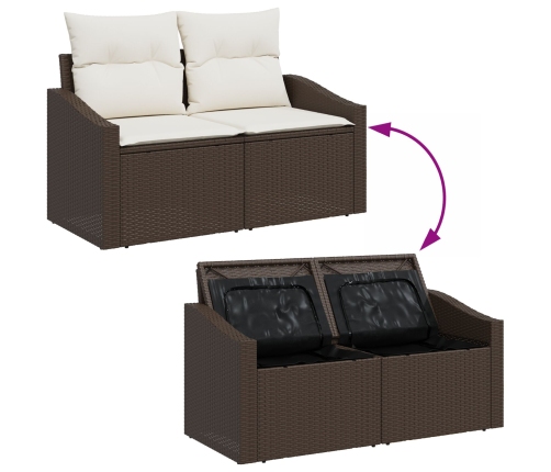 Set de Comedor de Jardín  de 6 piezas con Cojines Ratán Poliéster Marrón