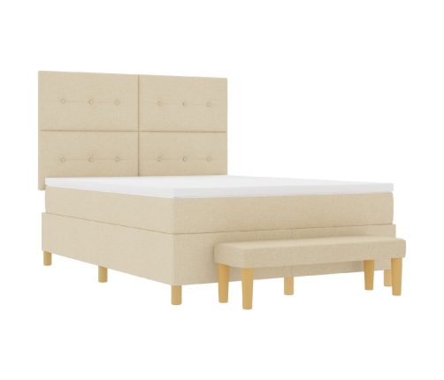 Cama con base y colchón crema 140x200 cm tela