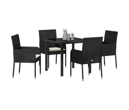Set de Comedor de Jardín de 5 Piezas  con Cojines Negro Poliratán