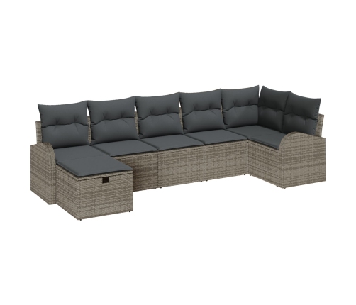 Set de sofá de jardín de 7 piezas con cojines gris ratán