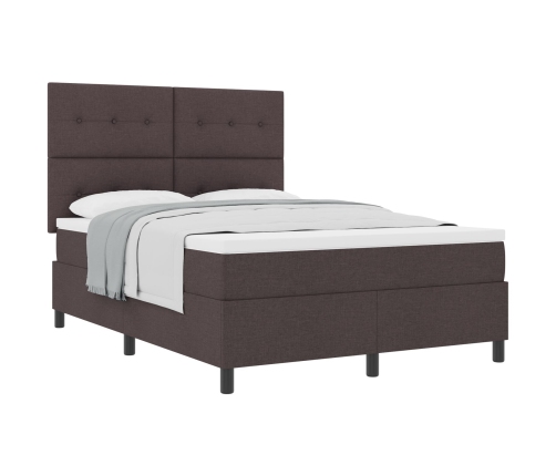 Cama con Base de Resortes y Colchón Marrón Oscuro 160x200 cm Tela