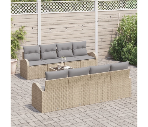 Set de sofá de jardín de 9 piezas con cojines beige ratán poliéster
