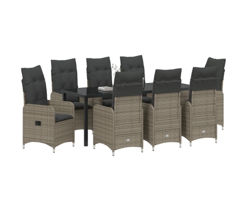 Conjunto de Comedor de Jardín de 9 Piezas con Cojines Poliratán Gris