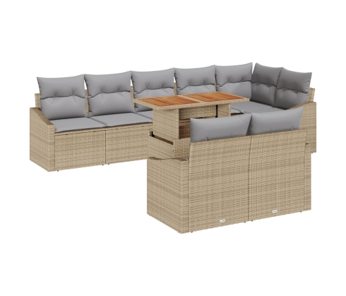 Juego de comedor de jardín de 9 piezas con cojines Beige Poliratán Acacia