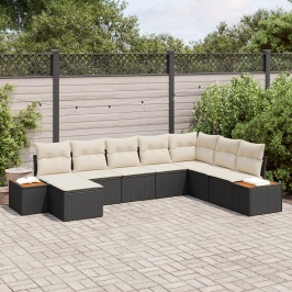Conjunto de Sofá de Jardín de 8 Piezas con Cojines Negro Poliratán Acacia