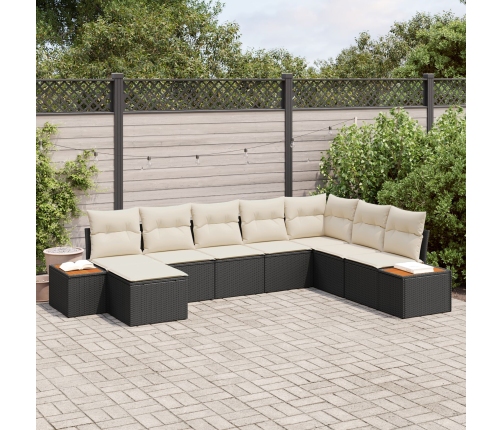 Conjunto de Sofá de Jardín de 8 Piezas con Cojines Negro Poliratán Acacia