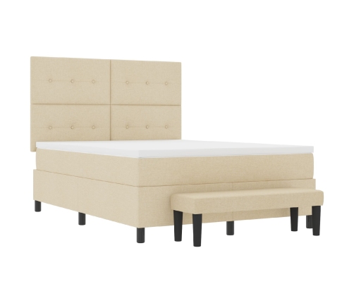 Cama Box Spring  con Colchón y Banco Crema 140x190 cm Tela