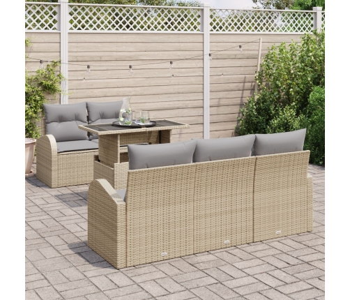 Conjunto de Sofás de Jardín  de 6 piezas con Cojines Beige Ratán Sintético