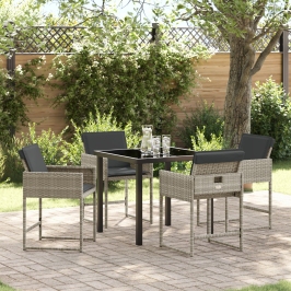 Juego de Comedor de Jardín de 5 Piezas con Cojines Gris Claro Rattan PE