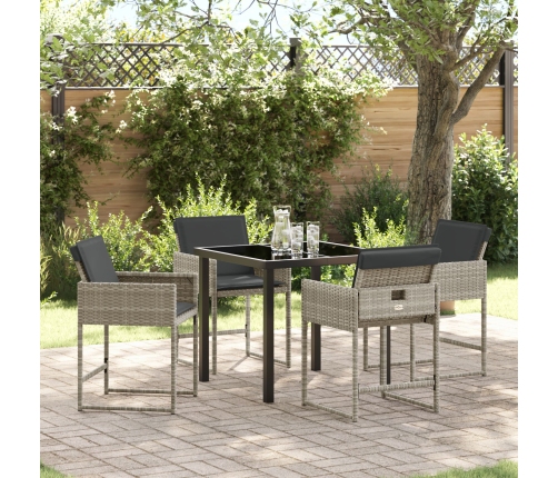 Juego de Comedor de Jardín de 5 Piezas con Cojines Gris Claro Rattan PE
