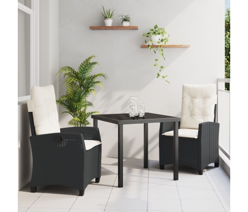 Conjunto de Comedor de Jardín de 3 Piezas con Cojines Negro Poliratán